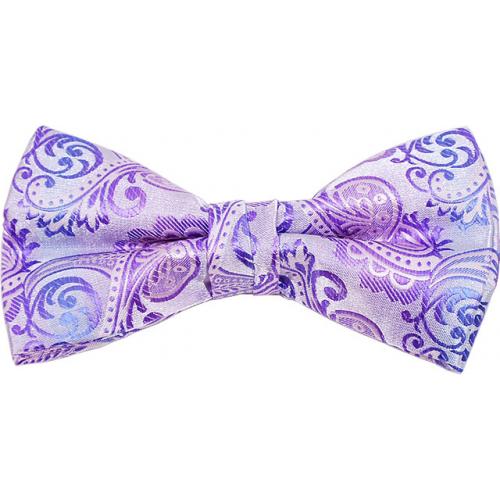 Classico Italiano Lavender / Purple Paisley Design 100% Silk Bow Tie / Hanky Set